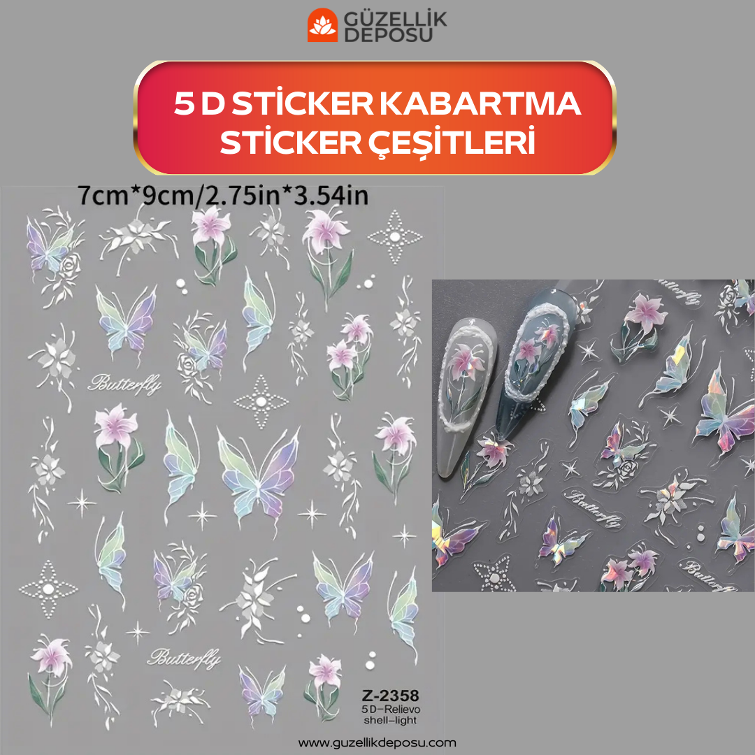 5D Tırnak Kelebek Çiçek Sticker