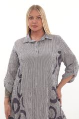 ZDPLUS 23045 MOR CIZGI DETAY POLO YAKA  ELBISE 24 YAZ