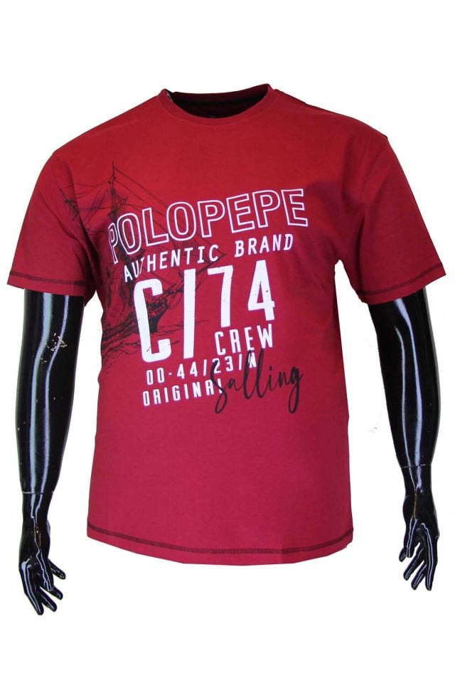 Erkek Bordo Baskılı Büyük Beden T-shirt 1314-8