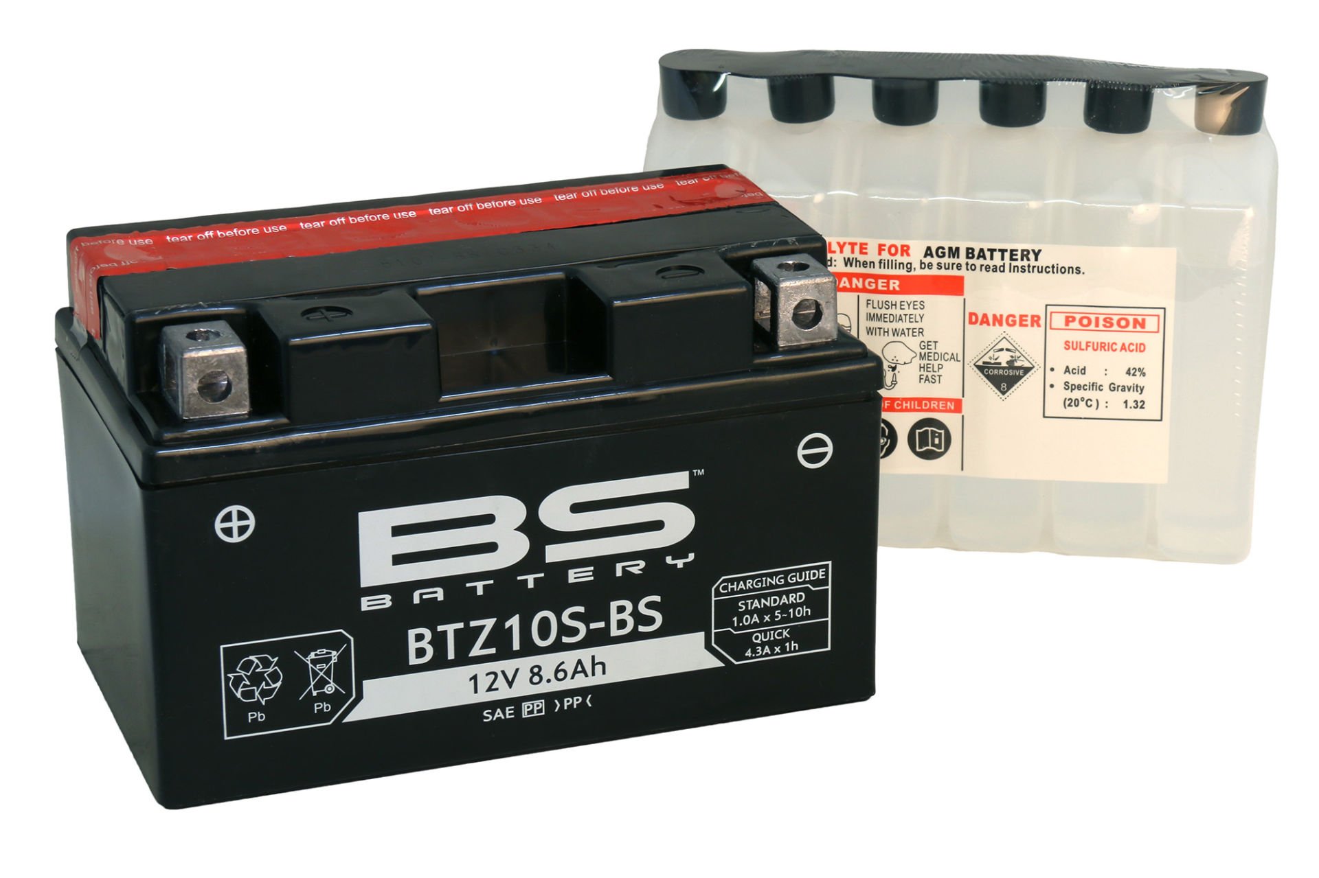 BTZ10S-BS (YTZ10S-BS) 12V 8,6Ah 190CCA 150x88x93 Bs-Battery bak?ms?z-mf motosiklet aküsü