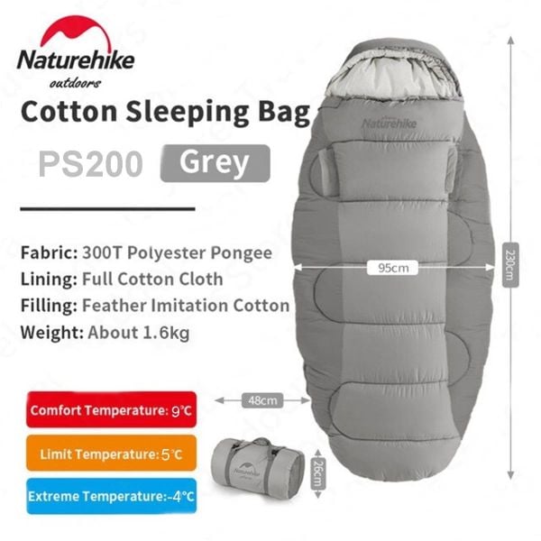 Naturehike PS200 Oval Ultralight Uyku Tulumu -4°C ( Cloudy Grey )