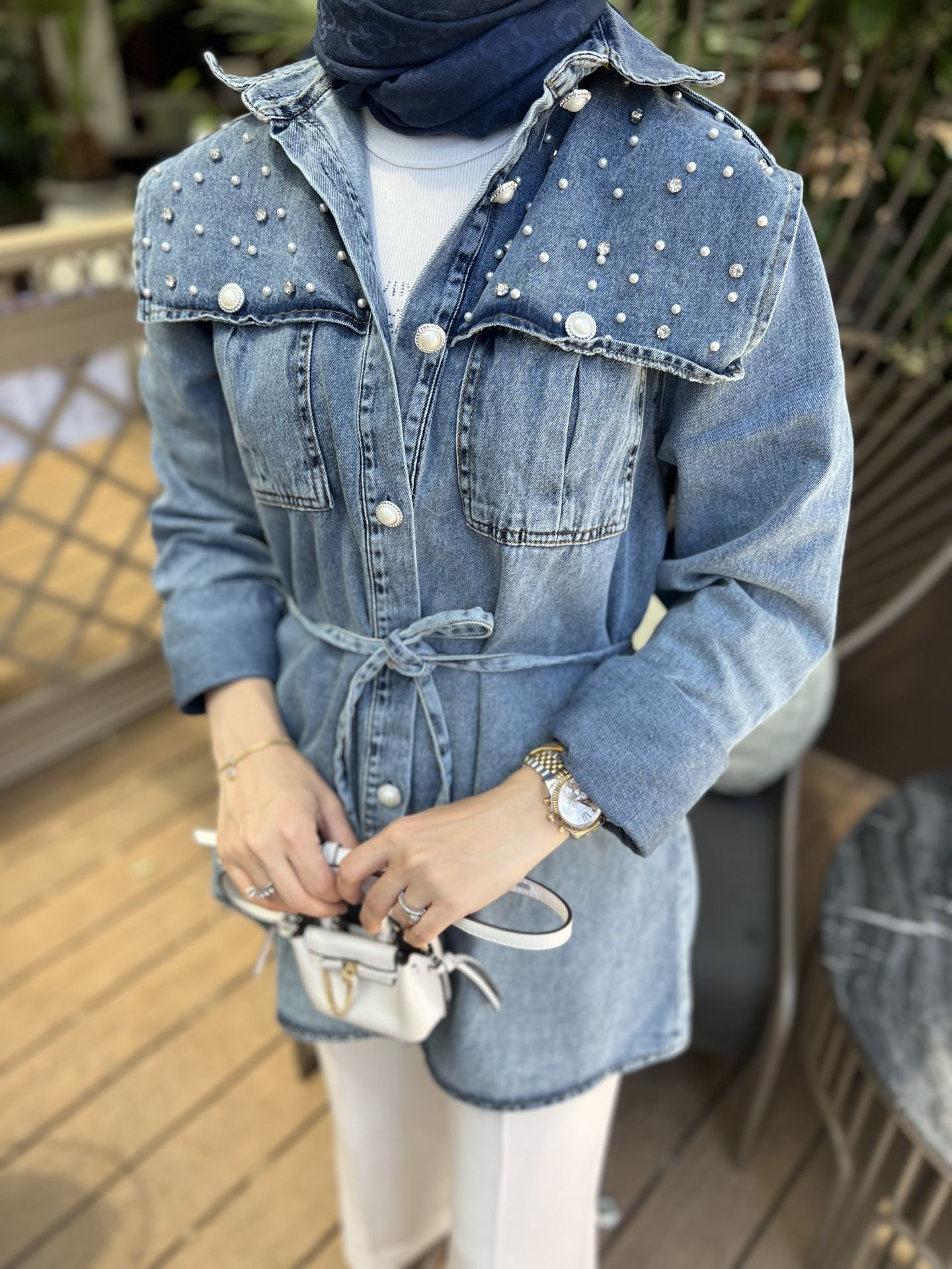 Taşlı denim ceket