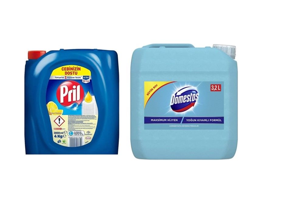 Pril Sıvı Bulaşık Deterjanı 4 KG + Domestos Okyanus Ferahlığı Çamaşır Suyu 3.2 L (2'li set)