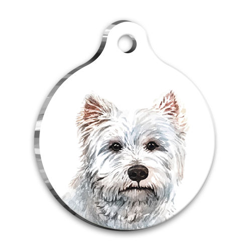 Watercolor West Highland Terrier Round Dog Tag