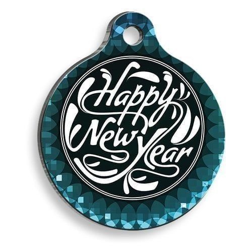 Christmas Series Happy New Year Gradient Round Cat and Dog Tag