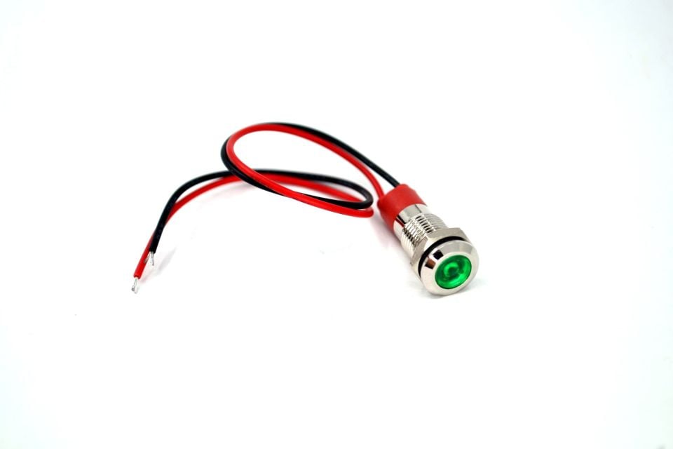 Kablolu 8mm Mini Metal Yeşil Göz Lamba Led 12V 24V MT-G8KY