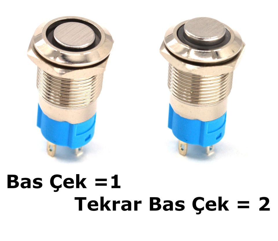 12mm Kalıcı Anahtar 12V 24V Yeşil Işıklı Yuvarlak Metal