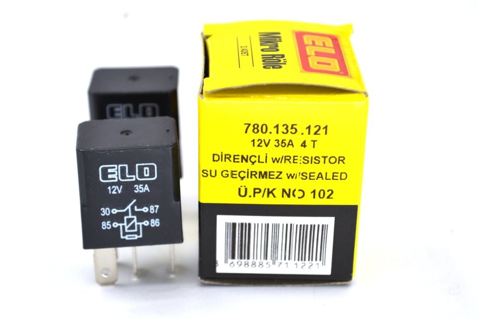 Dirençli Mikro Röle 12V 35A 4 Fişli Su Geçirmez ELO 780135121