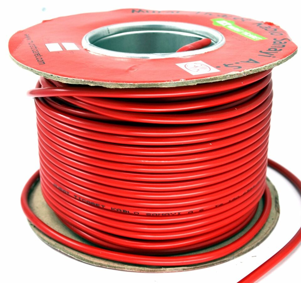 100 Metre 2mm² Kırmızı Bakır Kablo Kalaylı Nyaf Tekne Oto Karavan Elektrik Tesisat Kablosu Top