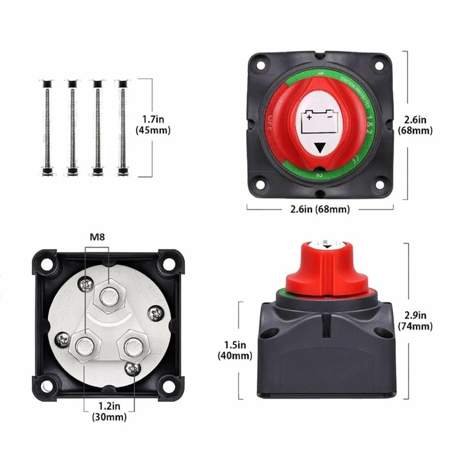 Devre Kesici Both Şalter Çift Akü Bağlantılı 12V 24V 48V 200A MT-ADK275A2