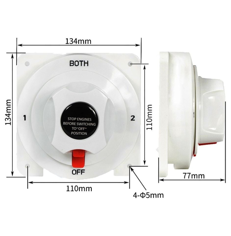Marine Beyaz Devre Kesici Both Şalter Çift Akü 12V 24V 175A Büyük MT-ADK175A2B