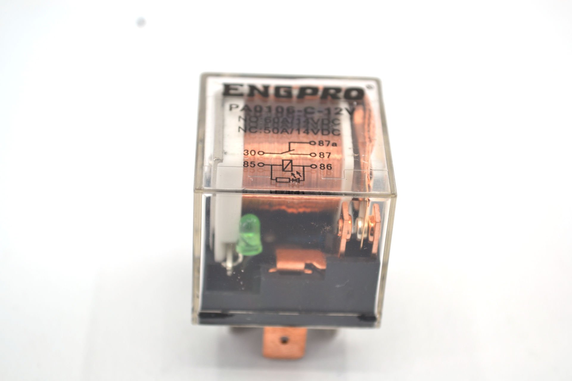 Şeffaf Mini Röle Şeffaf Yeşil Ledli 60A 12V 5 Fişli Eng