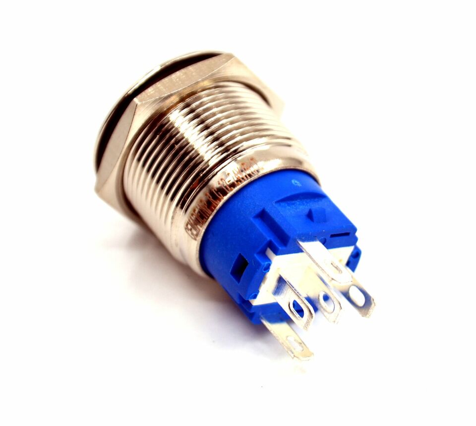 19mm Kalıcı Metal Anahtar Mavi Işıklı 1NO/1NC 12V 24V 1-0 MT-ANK23