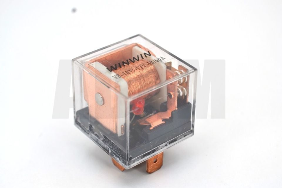 Şeffaf Mini Röle Kırmızı Ledli 12V 50/60A Çift Platin 5 Fişli Su Geçirmez