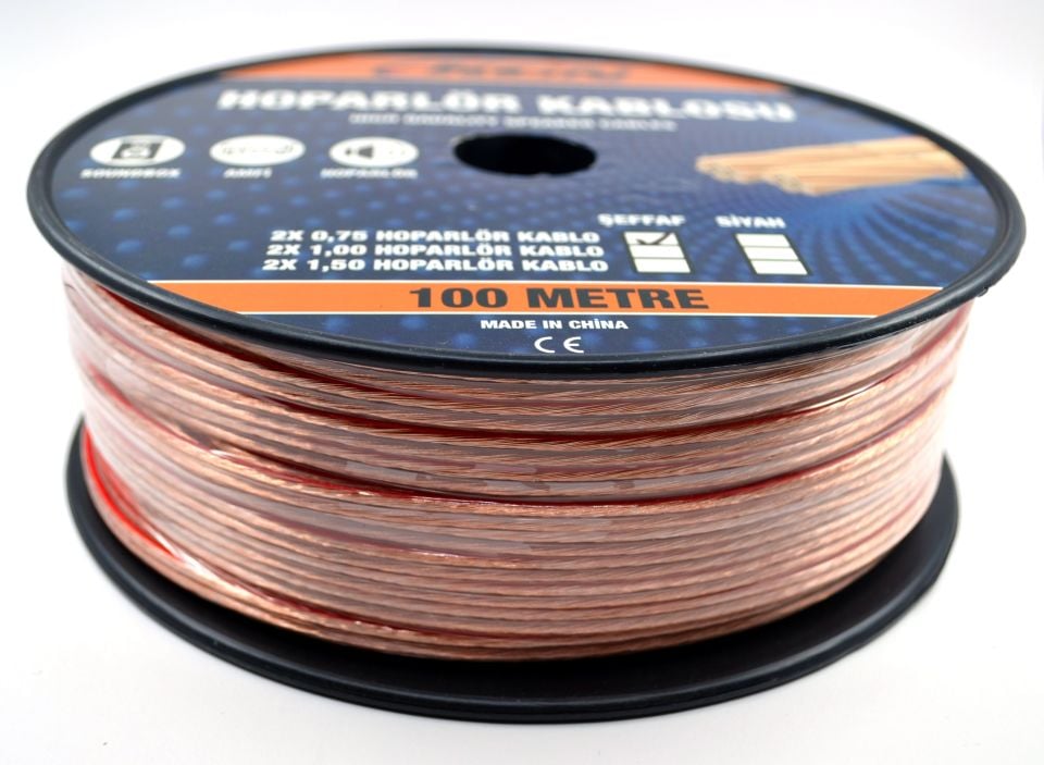 100 Metre 2X0,75mm² CCA Bitişik Hoparlör Kablosu Şeffaf