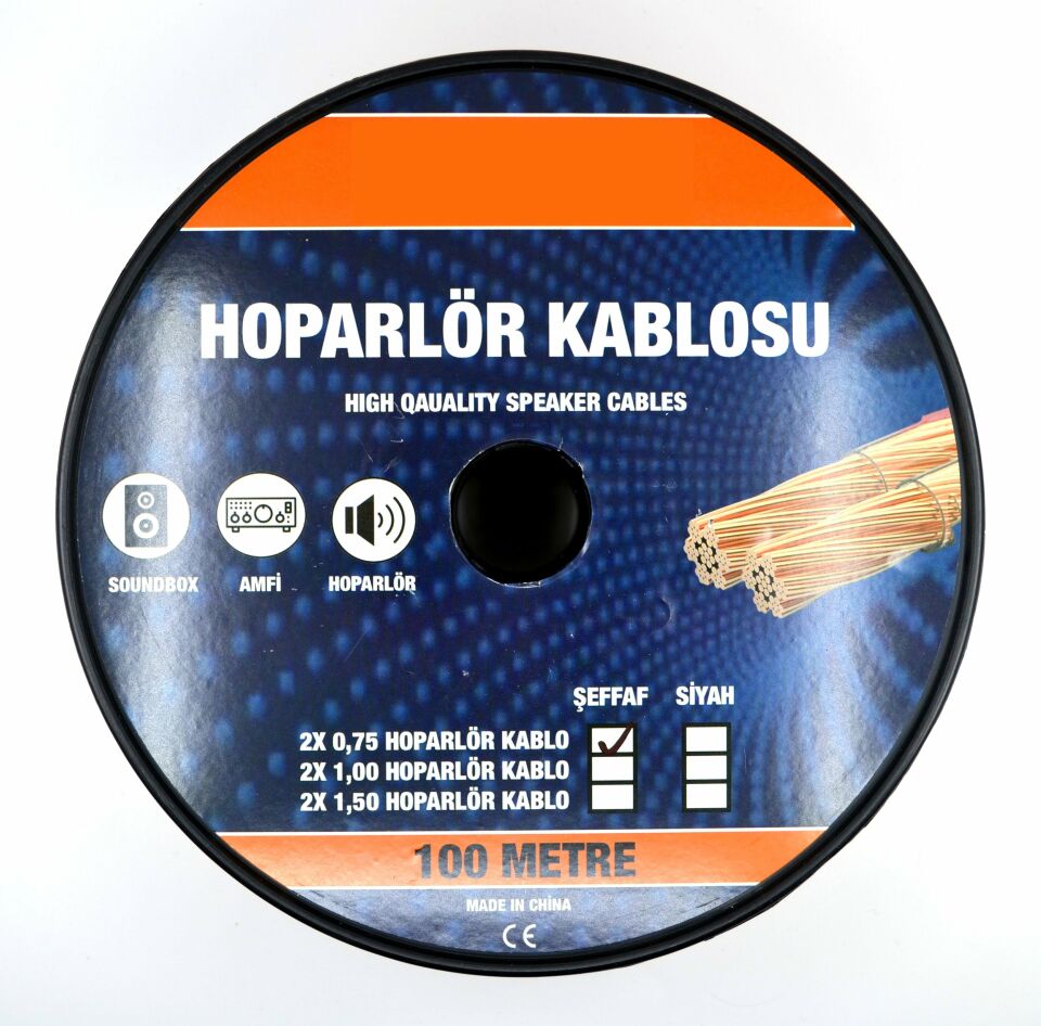 100 Metre 2X0,75mm² CCA Bitişik Hoparlör Kablosu Şeffaf