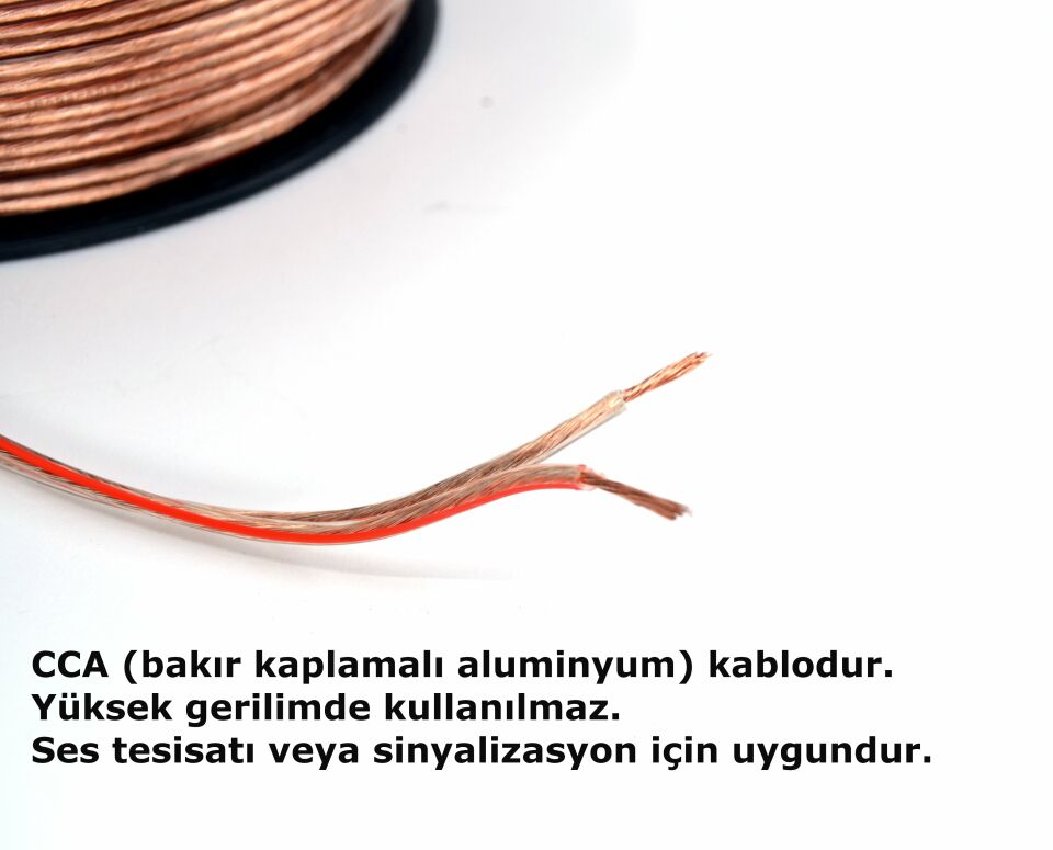 100 Metre 2X1,00mm² CCA Bitişik Hoparlör Kablosu Şeffaf