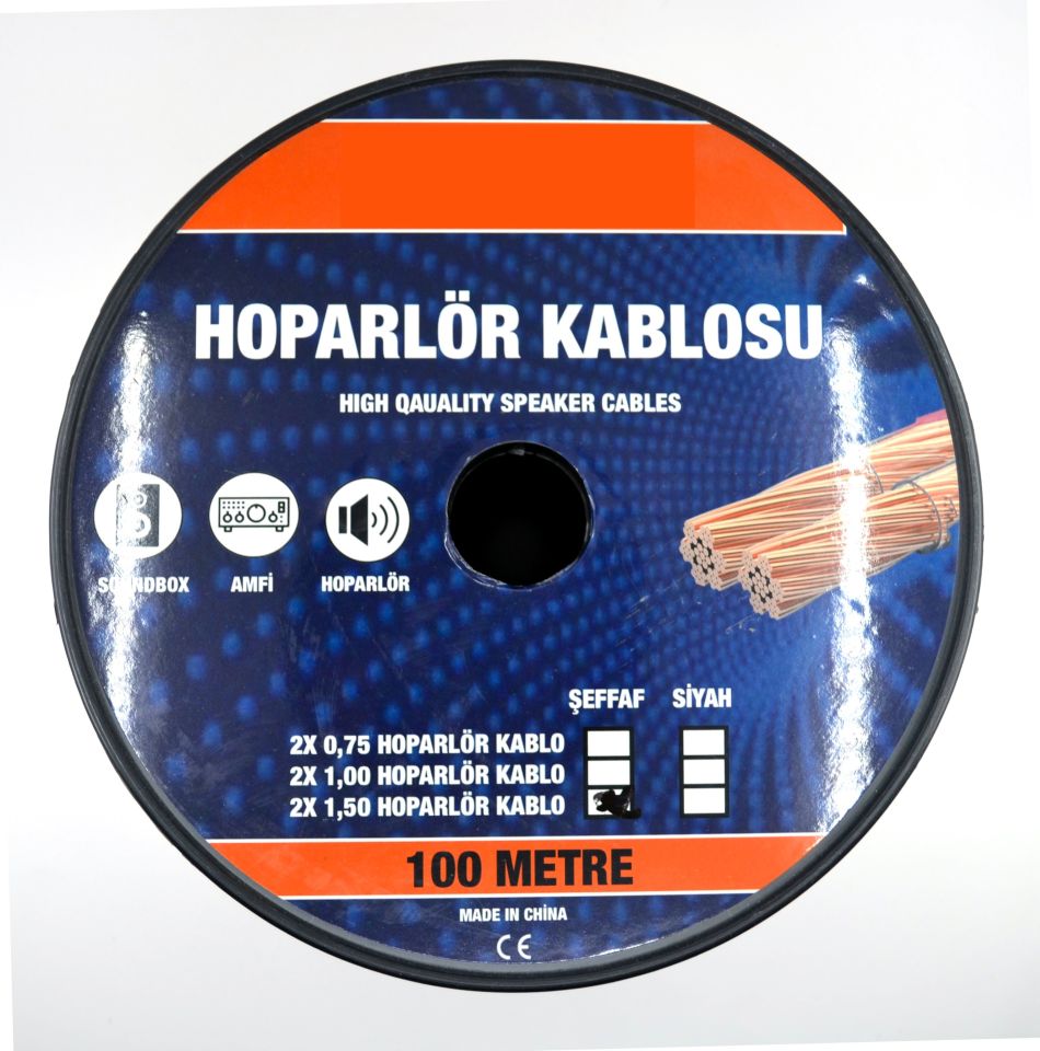 100 Metre 2X1,50mm² CCA Bitişik Hoparlör Kablosu Şeffaf
