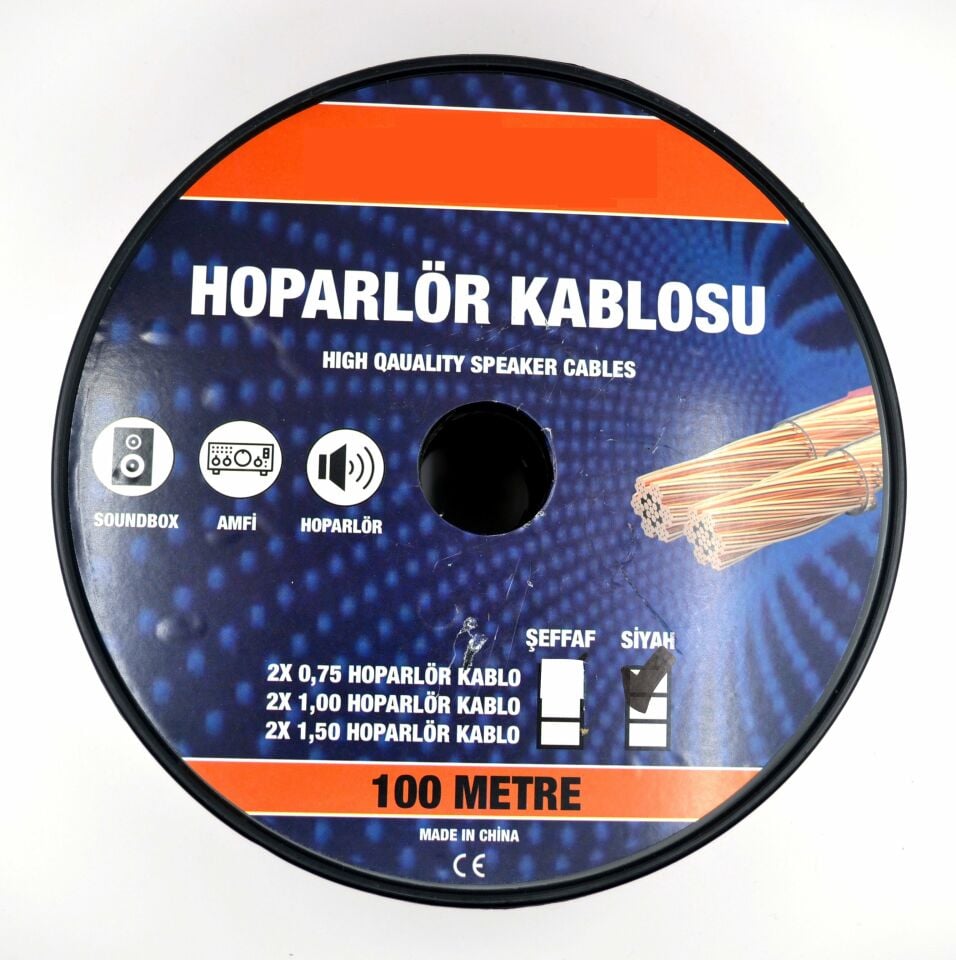 100 Metre 2X0,75mm² CCA Bitişik Hoparlör Kablosu Kırmızı Siyah