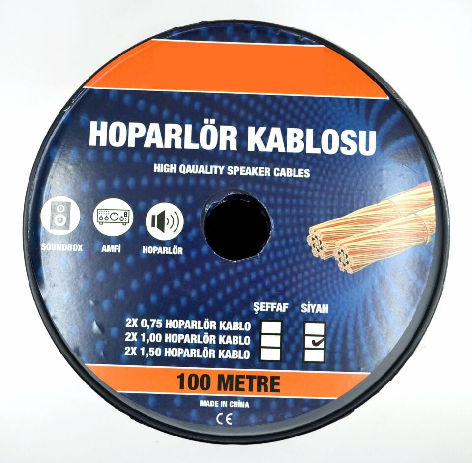 100 Metre 2X1,00mm² CCA Bitişik Hoparlör Kablosu Kırmızı Siyah