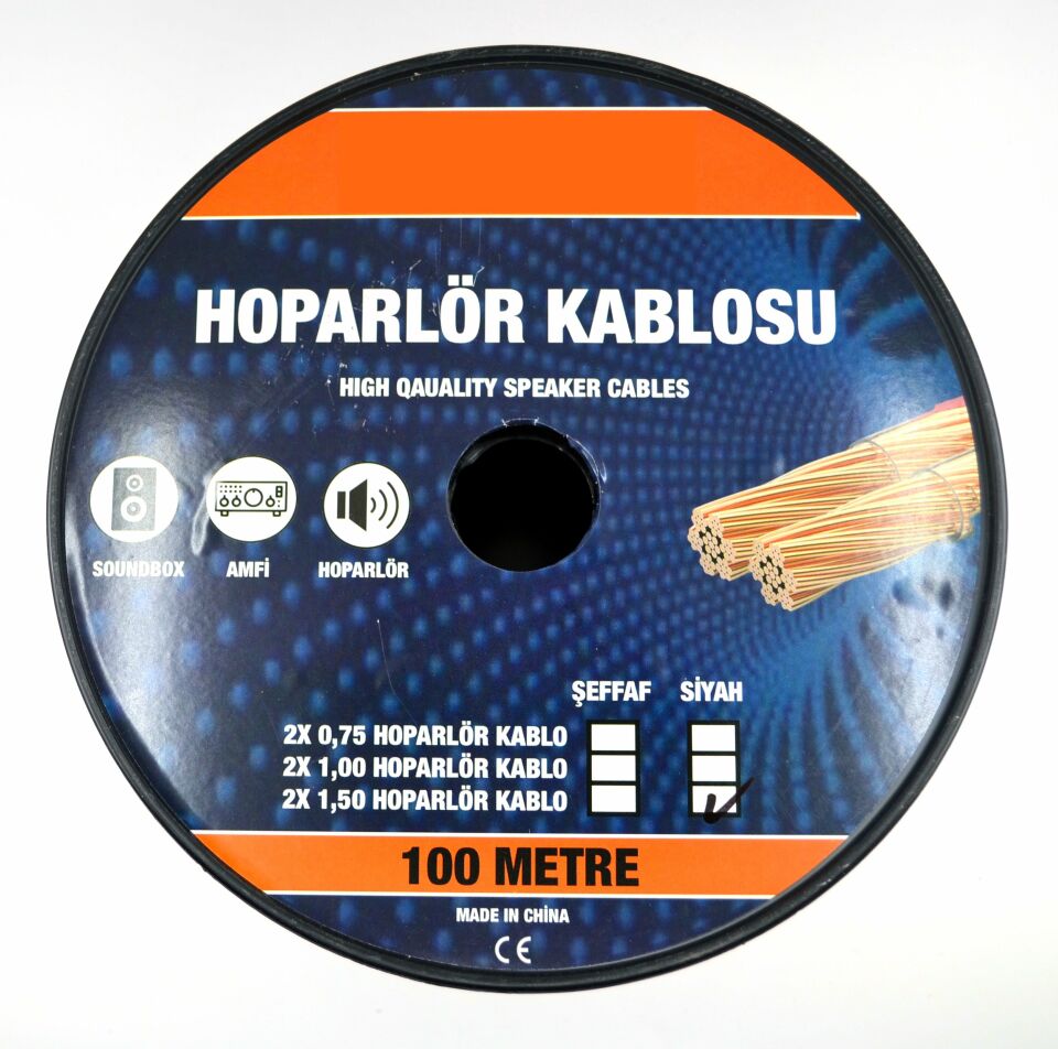 100 Metre 2X1,50mm² CCA Bitişik Hoparlör Kablosu Kırmızı Siyah