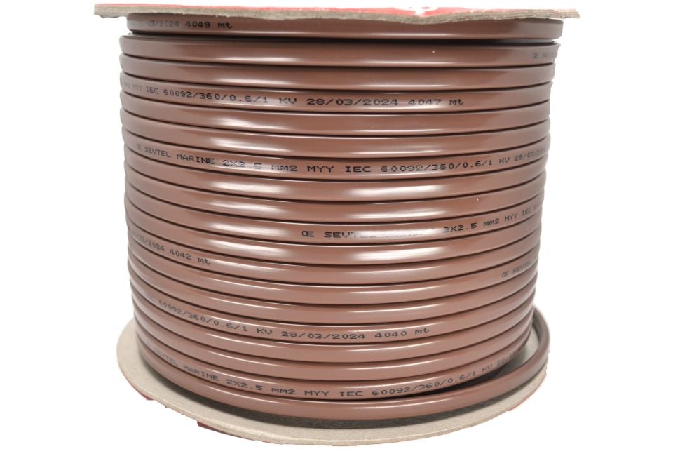 100M Marine Yassı 2x2,50mm² Kalaylı Bakır Kablo TTR MYY Kahverengi Ahşap