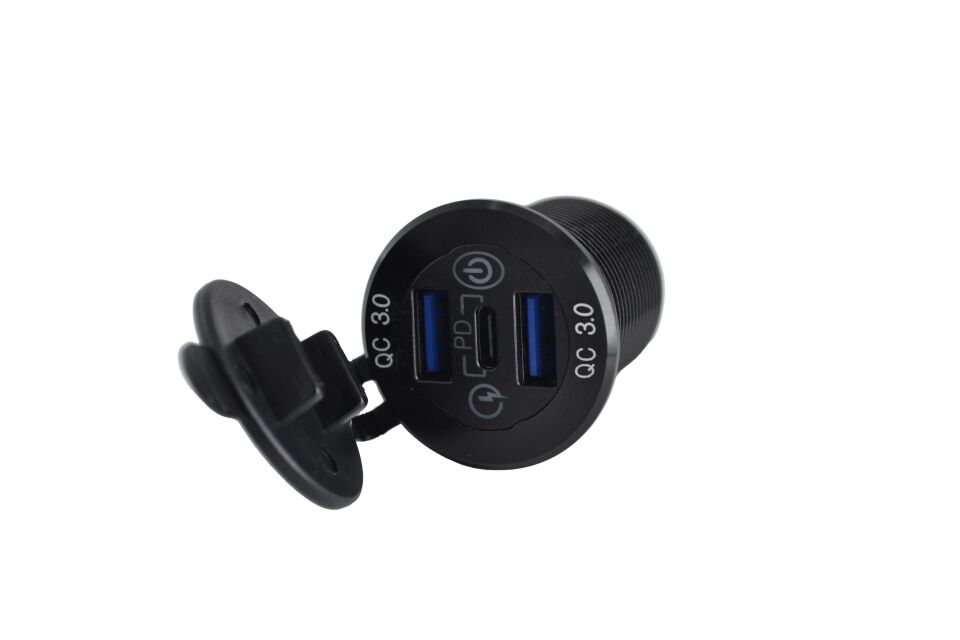 12V 24V DC USB QC3.0 Type-C PD Şarj Port Dokunmatik Anahtarlı Yuvarlak MT-UP04