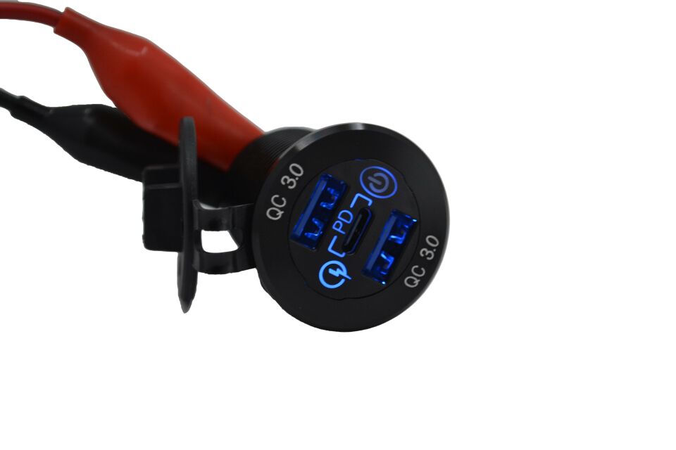 12V 24V DC USB QC3.0 Type-C PD Şarj Port Dokunmatik Anahtarlı Yuvarlak MT-UP04