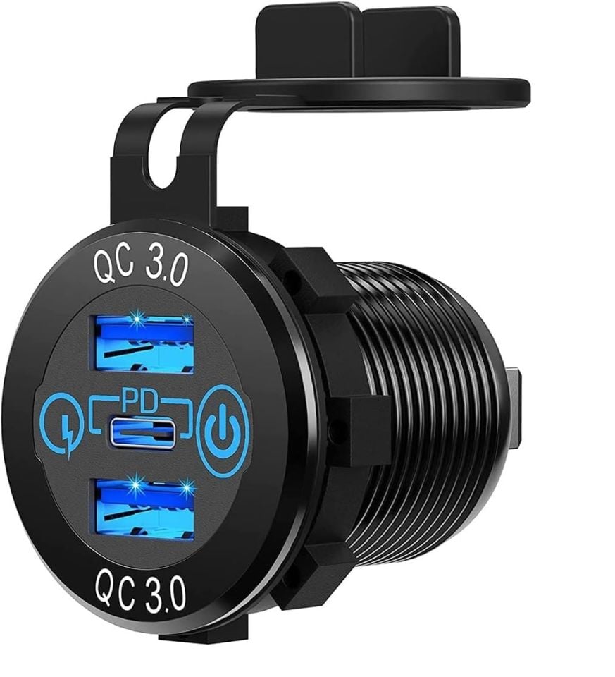 12V 24V DC USB QC3.0 Type-C PD Şarj Port Dokunmatik Anahtarlı Yuvarlak MT-UP04