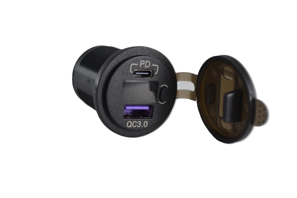 12V 24V DC USB QC3.0 Type-C PD Şarj Port Voltmetreli Anahtarlı Yuvarlak MT-UP05