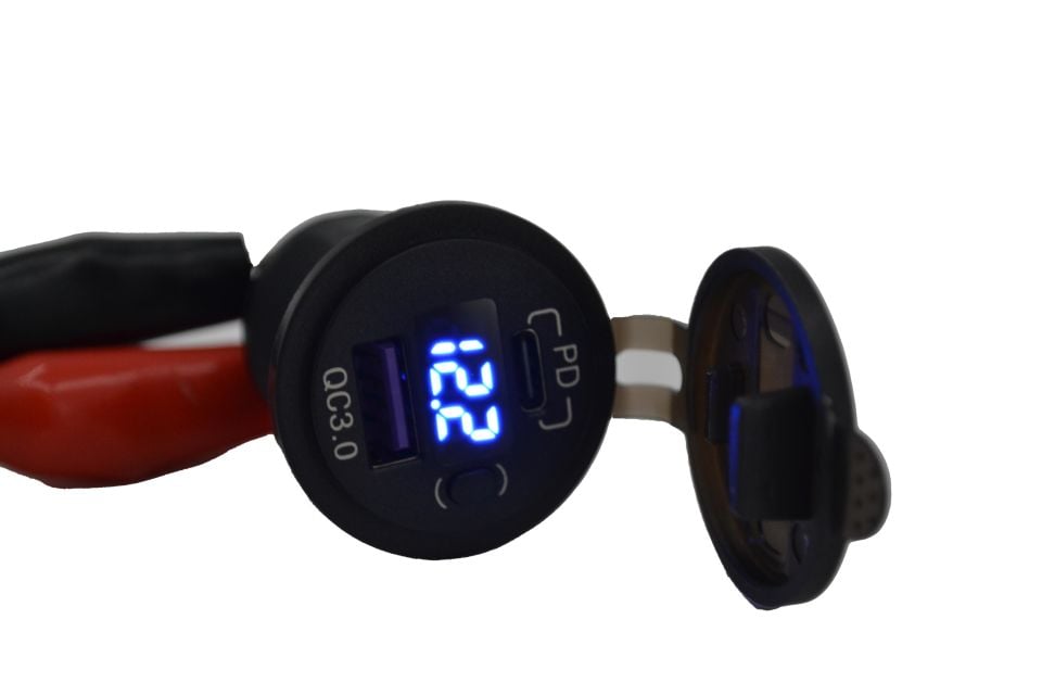12V 24V DC USB QC3.0 Type-C PD Şarj Port Voltmetreli Anahtarlı Yuvarlak MT-UP05