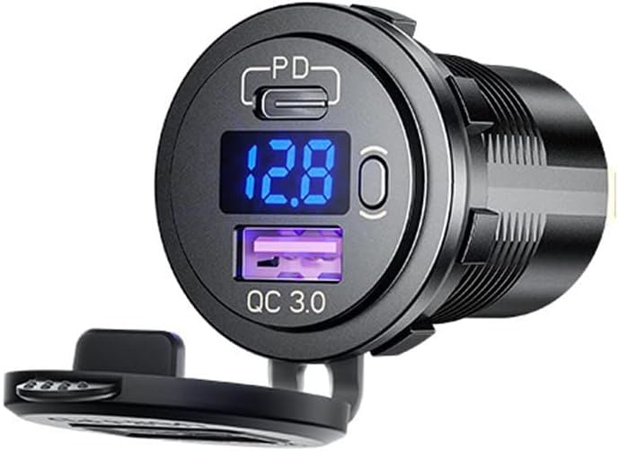 12V 24V DC USB QC3.0 Type-C PD Şarj Port Voltmetreli Anahtarlı Yuvarlak MT-UP05