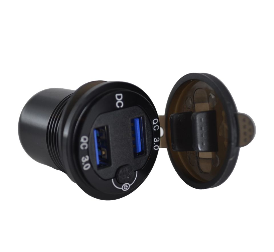 12V 24V DC USB QC3.0 Şarj Port Voltmetreli Anahtarlı Yuvarlak MT-UP07