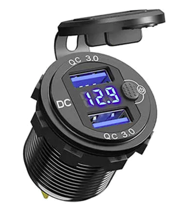 12V 24V DC USB QC3.0 Şarj Port Voltmetreli Anahtarlı Yuvarlak MT-UP07