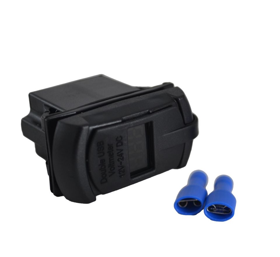 12V 24V DC USB 4.2A Şarj Port Voltmetreli Dikdörtgen Mavi Rakam MT-UM01