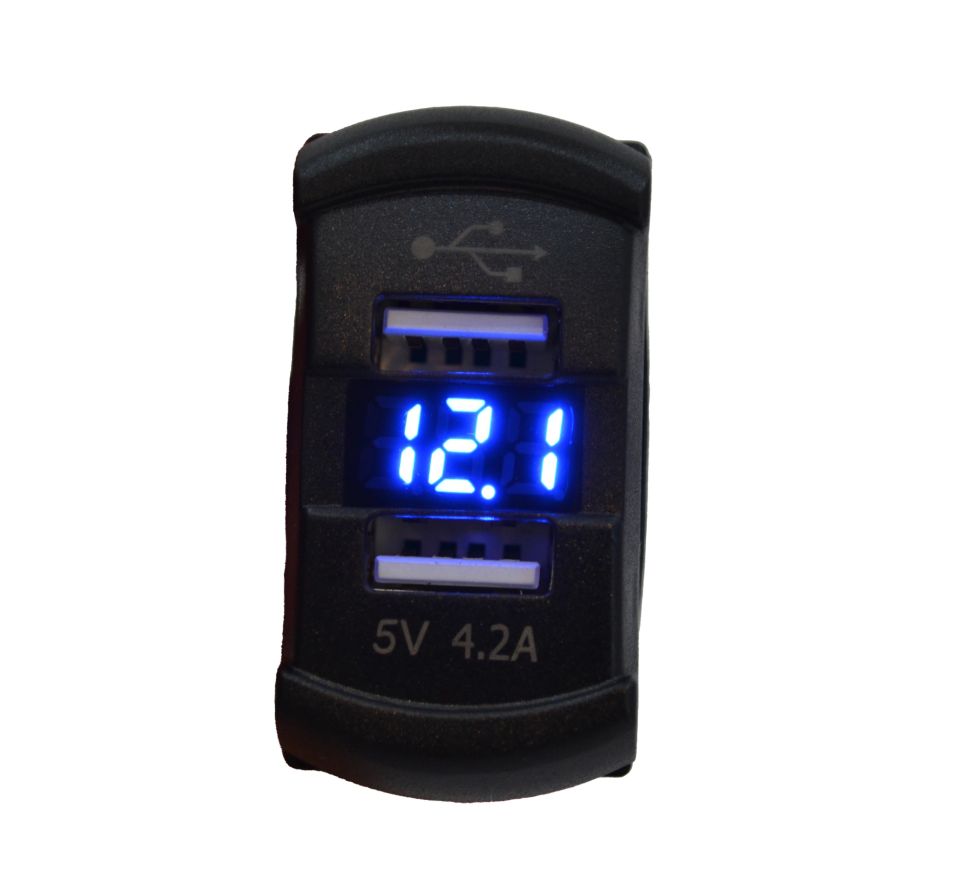 12V 24V DC USB 4.2A Şarj Port Voltmetreli Dikdörtgen Mavi Rakam MT-UM01