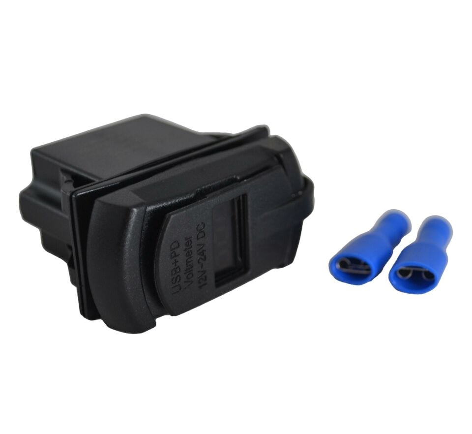 12V 24V DC USB QC3.0 Type-C PD Şarj Port Voltmetreli Dikdörtgen MT-UM02