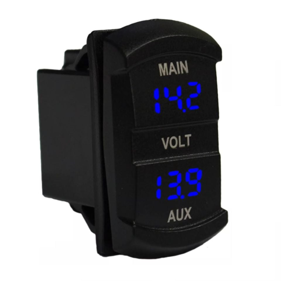 12V 24V DC Voltmetre Çift Gösterge Akü+Cihaz AUX Dikdörtgen Karavan Marine MT-UM04