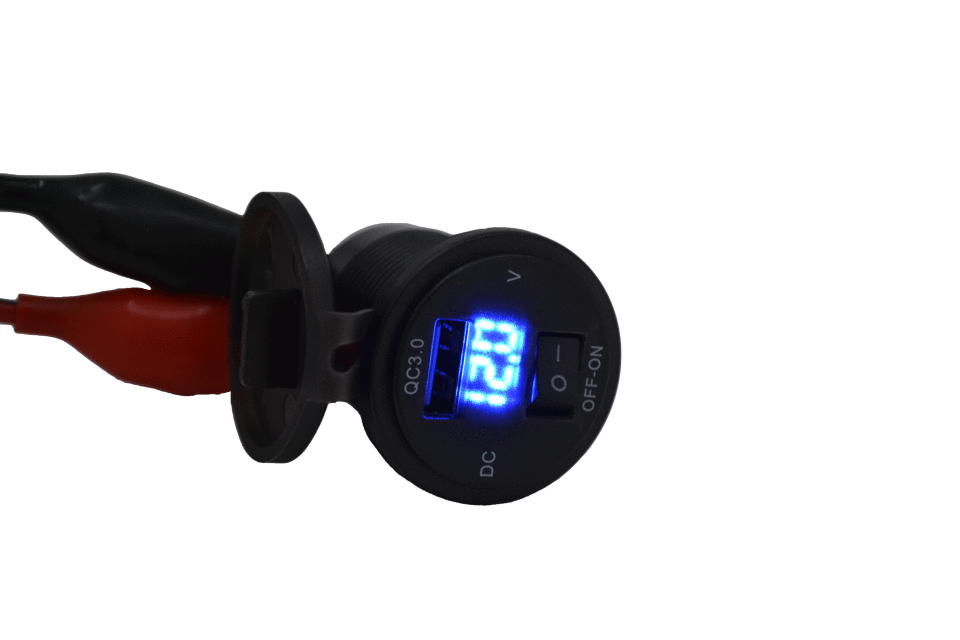 12V 24V DC USB QC3.0 Şarj Port Voltmetreli Anahtarlı Yuvarlak MT-UP02