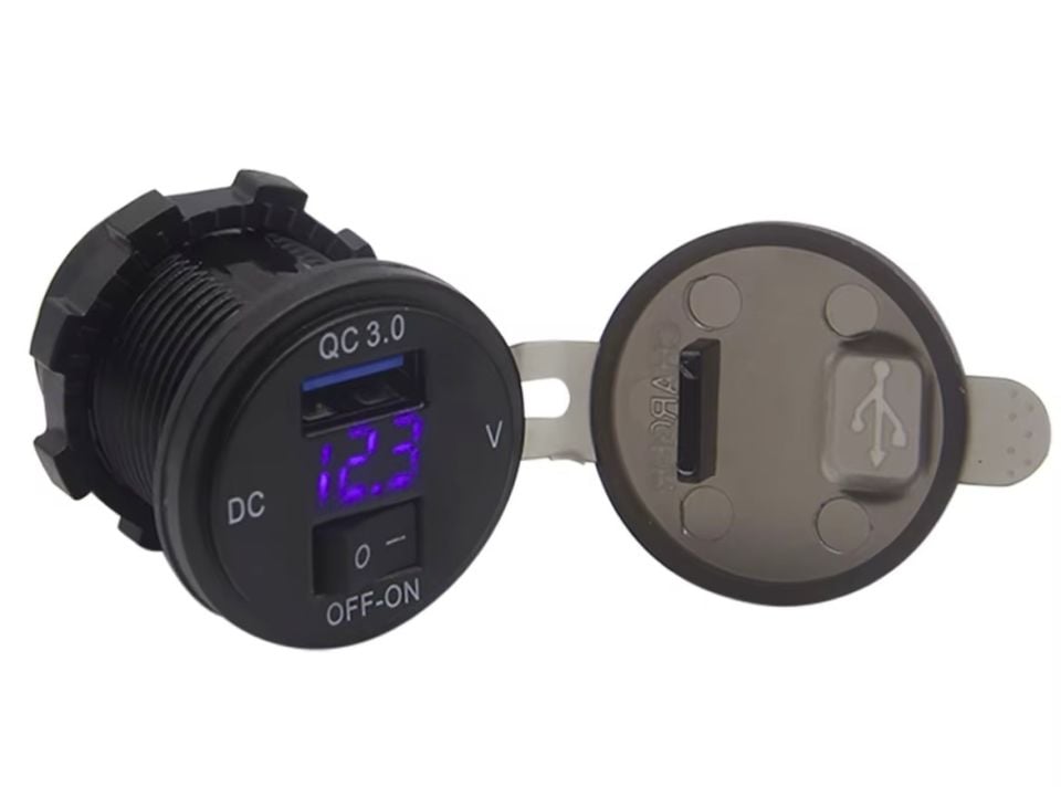 12V 24V DC USB QC3.0 Şarj Port Voltmetreli Anahtarlı Yuvarlak MT-UP02