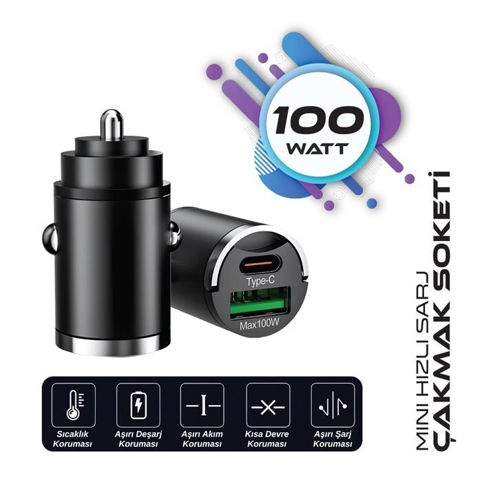12V 24V USB Type-C Mini Oto Çakmak Telefon Şarj Cihazı Aşırı Şarj Korumalı