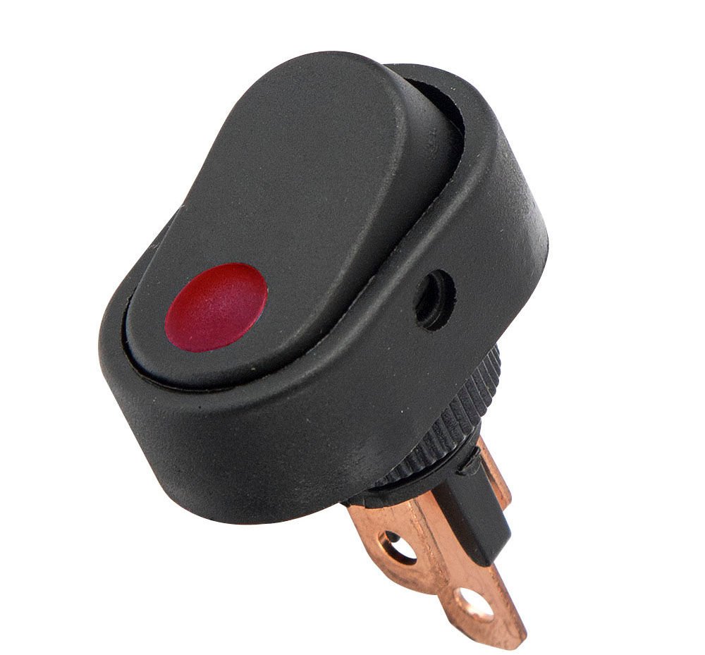 Oval Üniversal Elektrik Anahtarı 1-0 Kırmızı Ledli Rocker 3 Fişli