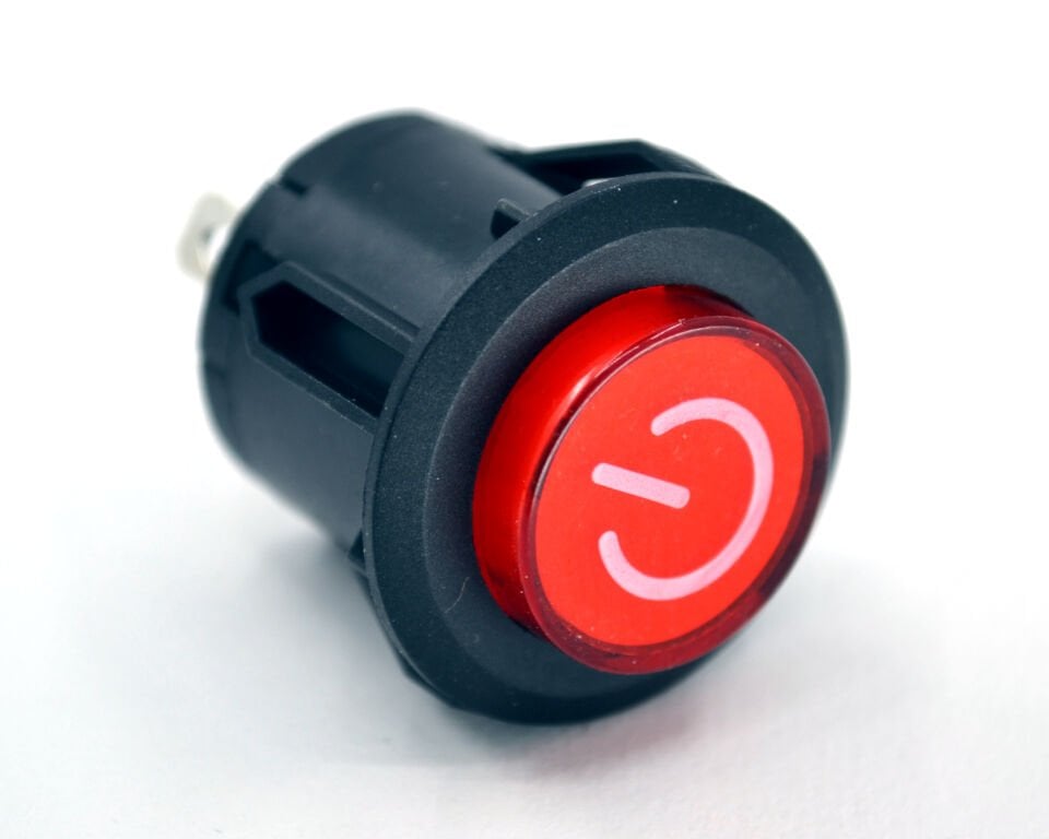 26mm Yaylı Plastik Buton Anahtar Kırmızı Power Logolu Işıksız