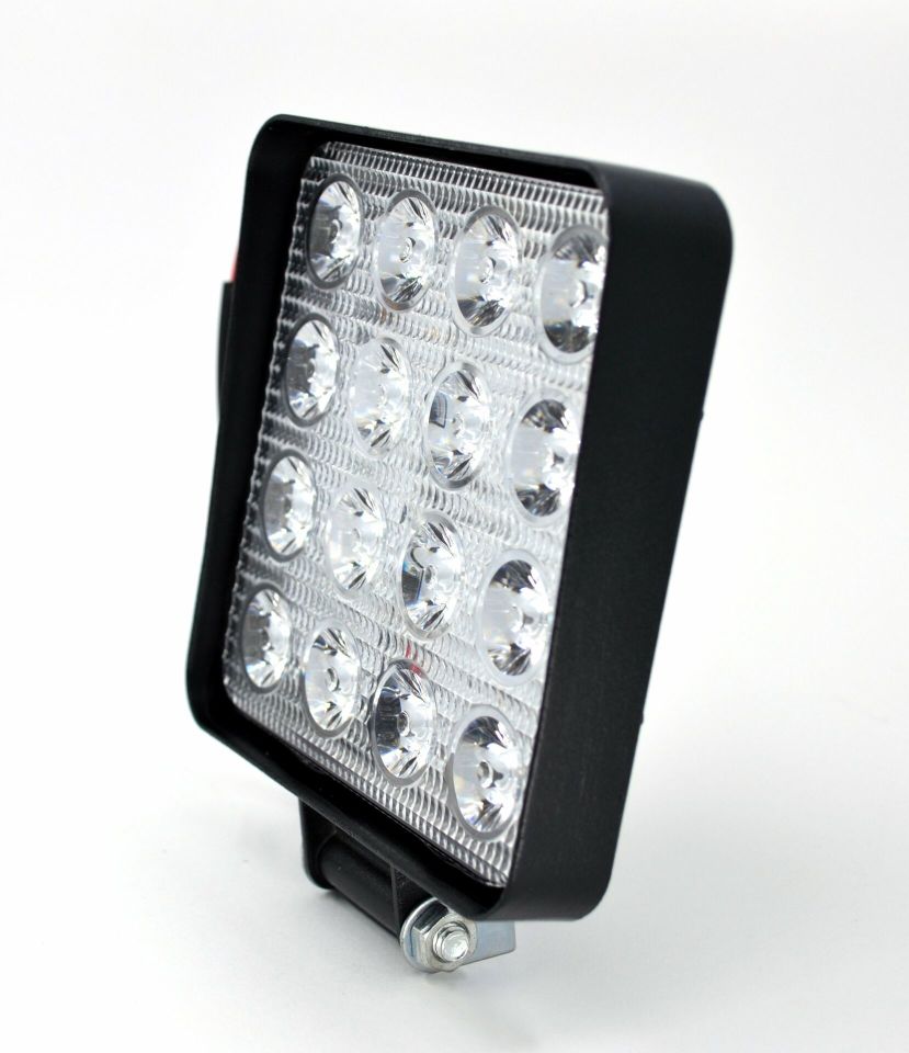 Beyaz Işık Çalışma Lambası 16 Led 12V-30V 48W Kare Aluminyum Siyah IP67