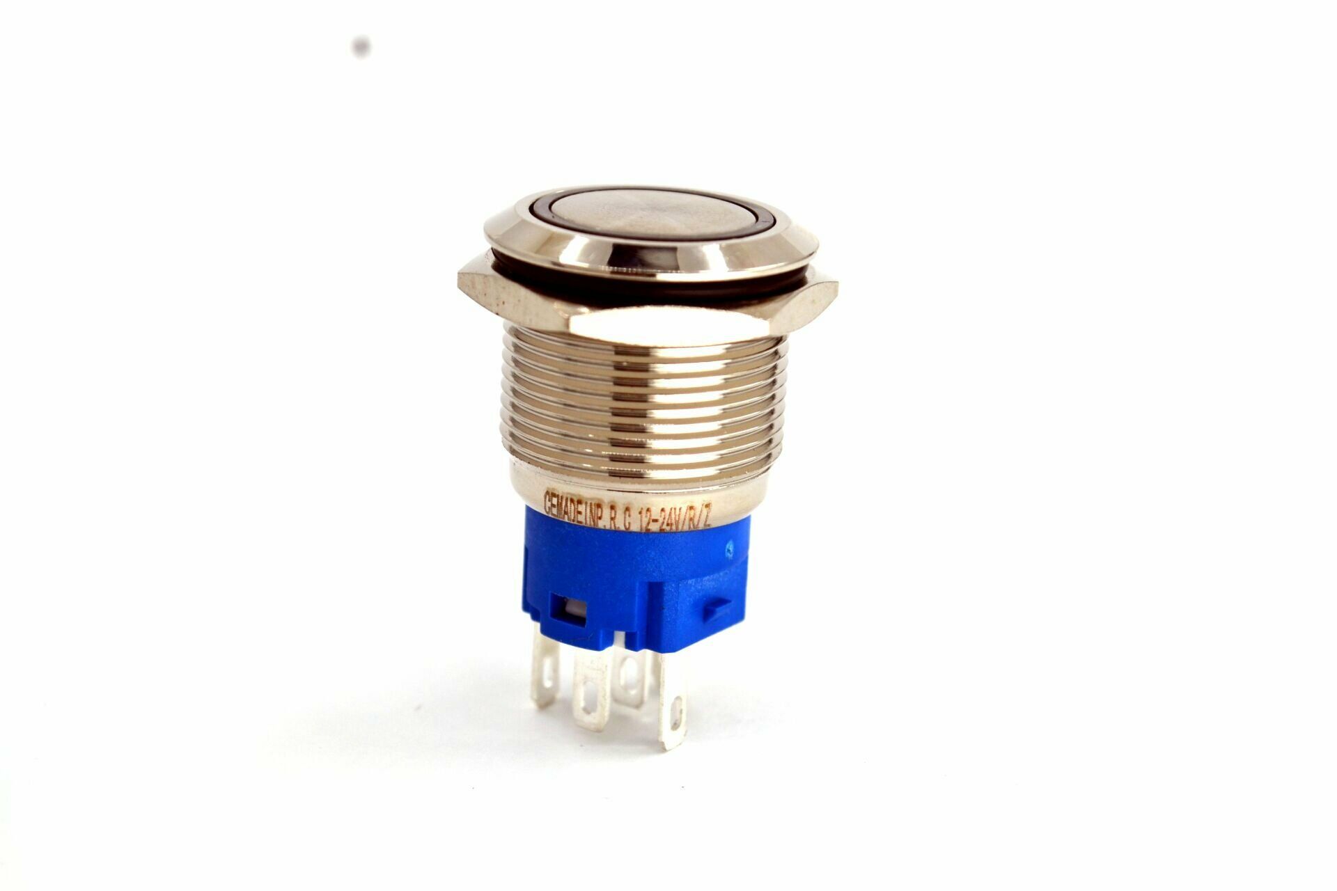 19mm Yaylı Metal Buton Mavi Işıklı 1NO/1NC Anahtar 12V 24V MT-ANY23