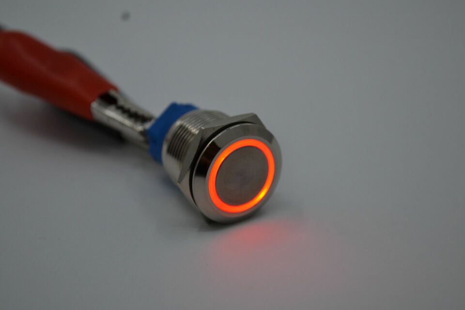 19mm Yaylı Metal Buton Kırmızı Işıklı 1NO/1NC Anahtar 12V 24V MT-ANY22
