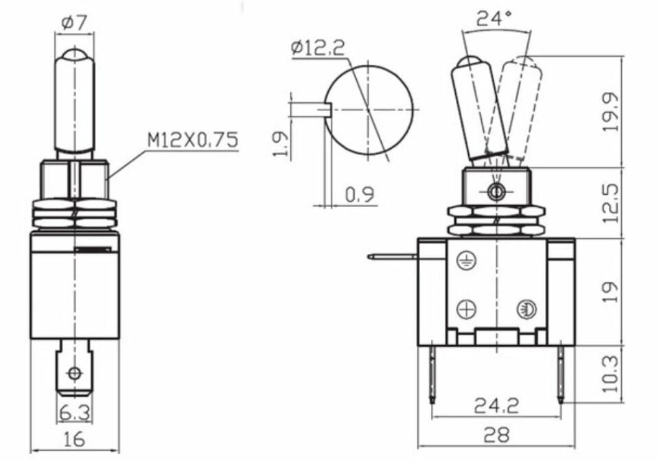 Toggle Switch 1-0 Kırmızı Ledli Metal Anahtar 3 Pin 12V MT-ANS03