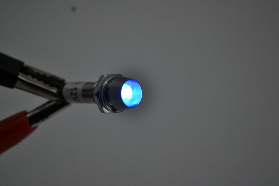 8mm 12V Mini Metal Göz Lamba Mavi Led Sinyal Uyarı Işığı