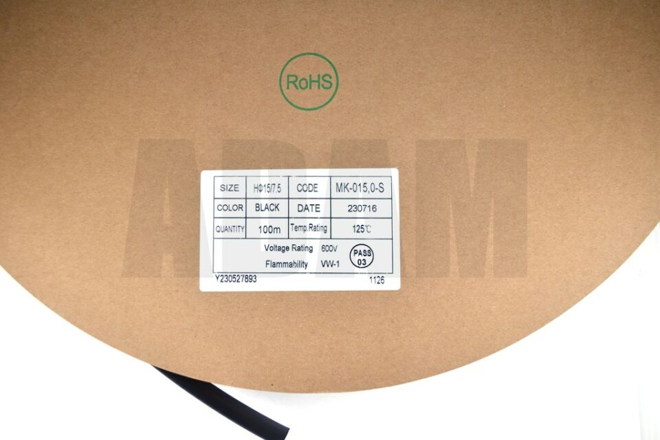 100 Metre 15mm Siyah Isı İle Daralan Makaron Isıyla MT-M15S