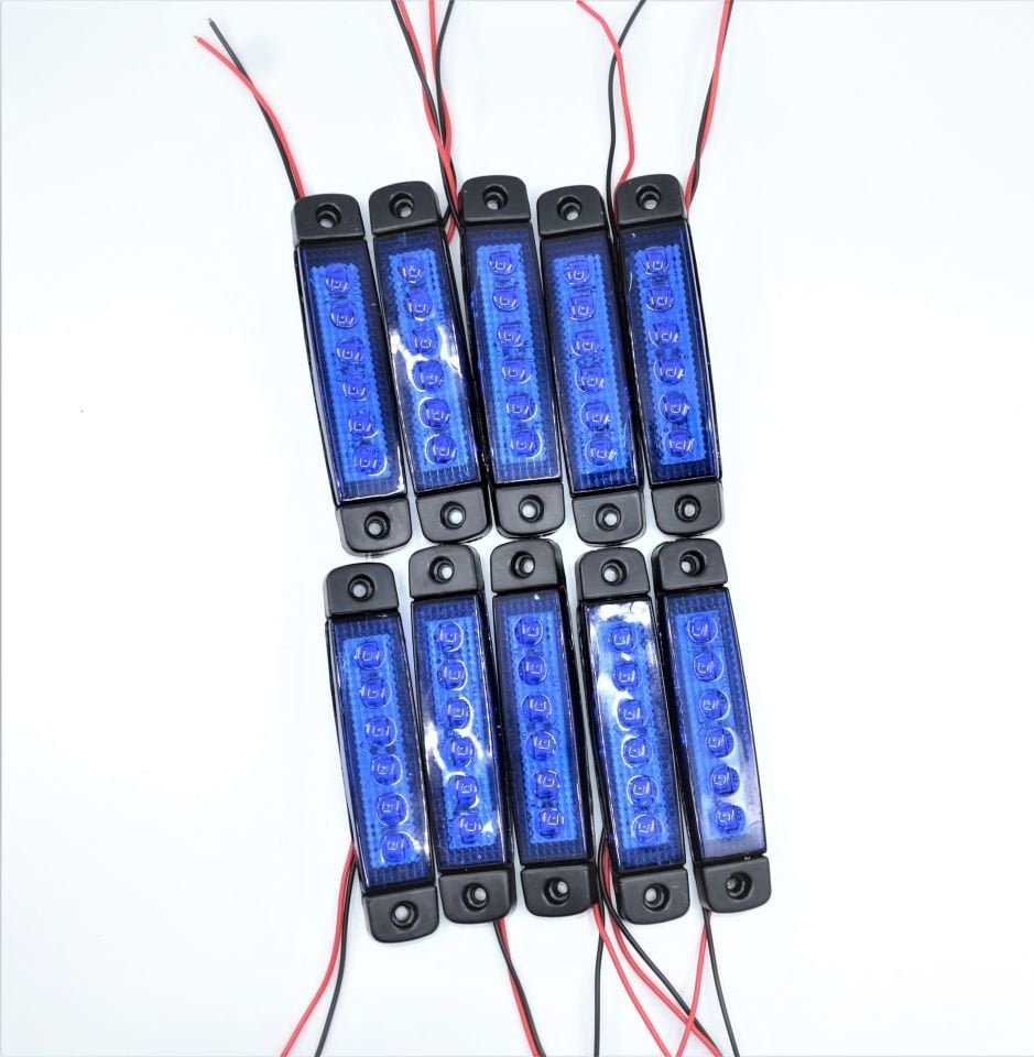 10 Adet Mavi Parmak Lamba 6 Led Su Geçirmez 12V 24V